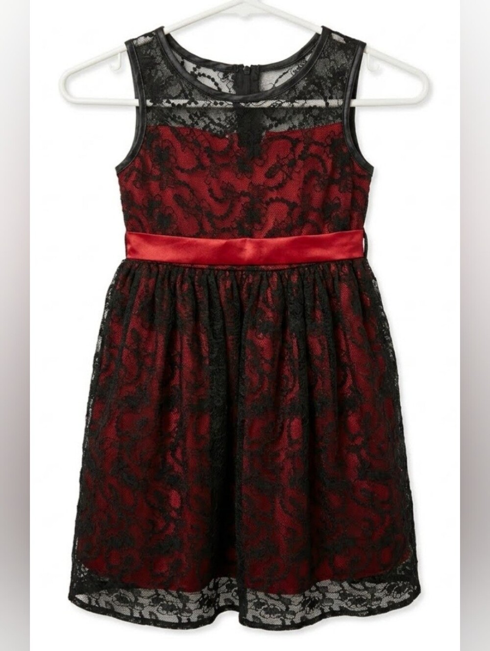 Girls Red and Black Lace Party Dress